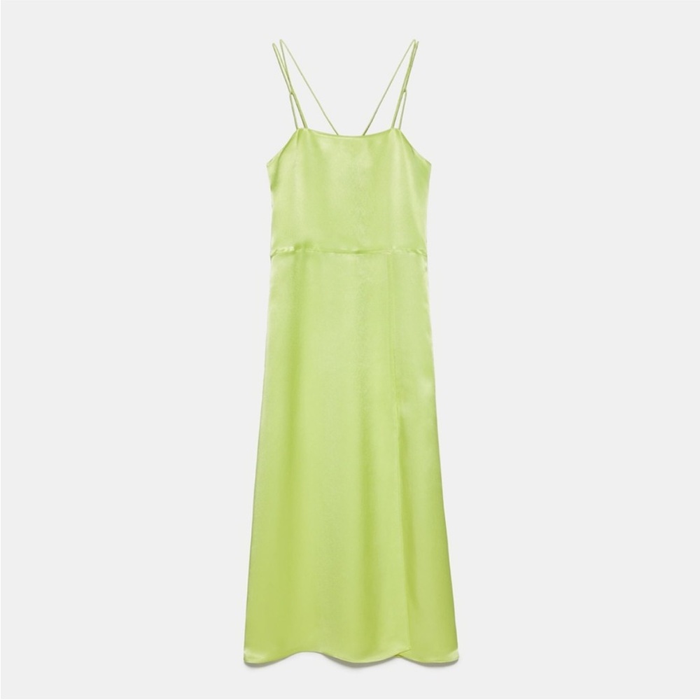 Zara Midi Silk Light Lime Green Slip Dress